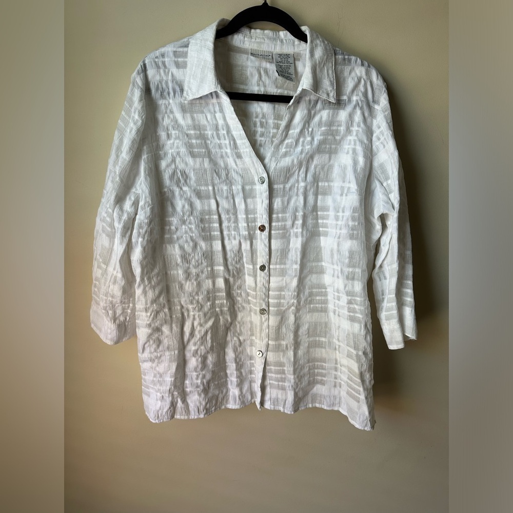 Vintage White Stag Textured Plaid Button Down Collared in White Women’s Sz XL